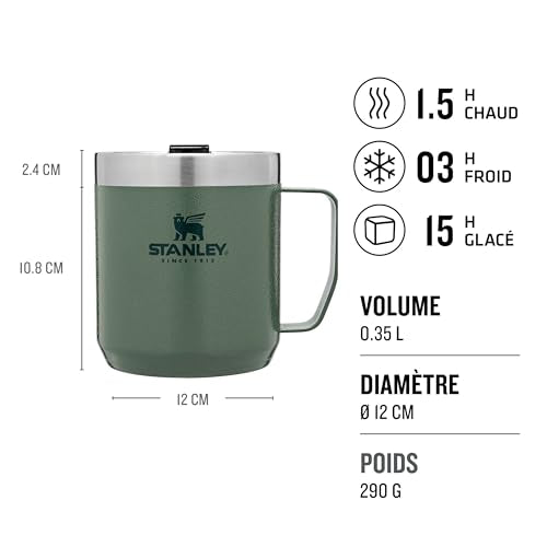 Stanley Classic Legendary Vacuum Insulated Tumbler-Stainless Steel Camp Mug, 1 Count (Pack of 1), Hammertone Green,354 milliliters 11.8 Ounces