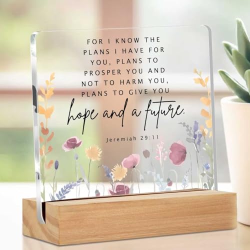 Christian Gifts for Women, Inspirational Quotes Acrylic Decor Sign, Religious Gifts for Mom Friends Coworker Sister, Bible Verse Desk Gadgets Table Top Cubicle Decor Accessories Multicolour 02332