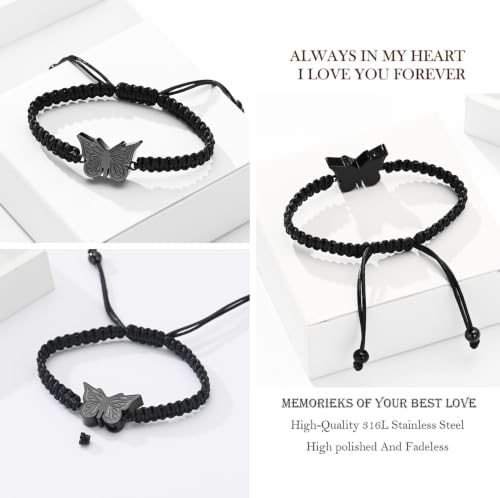 zeqingjw Butterfly Urn Bracelet for Ashes for Women Men Black