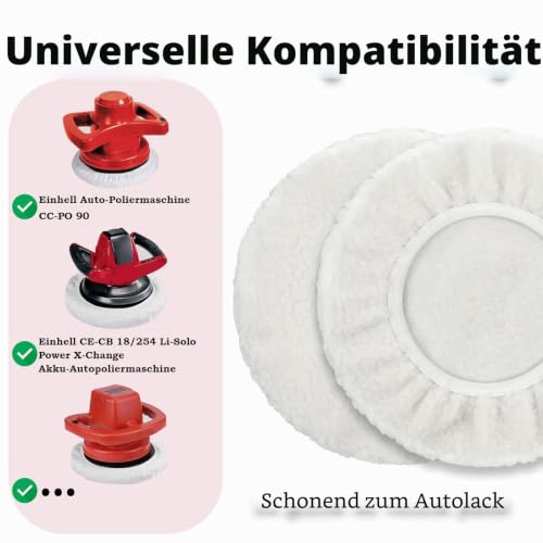 Set of 4 Lambswool Polishing Covers for Einhell Cordless Car Polisher CE-CB 18/254 Li, CC-PO 90, Polishing Machine Battery for Einhell, for 220 mm - 250 mm Polishing Attachment