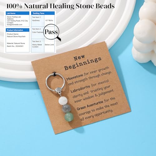 GINAZL Natural Crystals Keychain Gift for New Beginnings, New Beginnings Gifts for Coworker Anxiety Relief Keychain for Women
