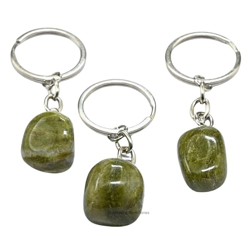 Amazing Gemstone Vesuvianite Crystal Car Key Holder - Crystals and Healing Stones Car Keys Keychain for Gift for Christmas Stockings Stuffers for Women Men Teen Kids (Tumbled Crystal Keychain)