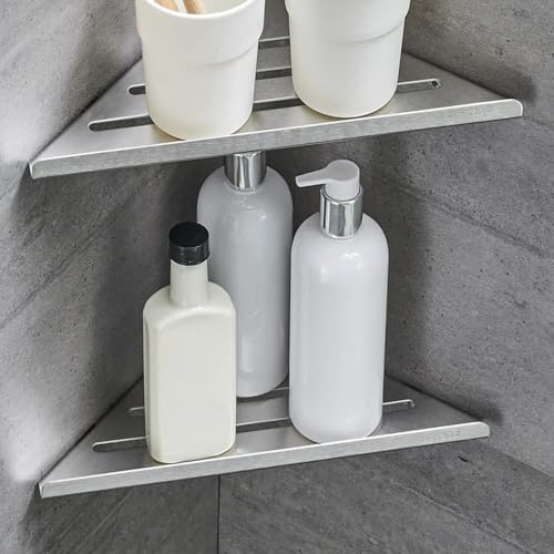 2 Pack Corner Shower Shelves - 304 Stainless Steel Bathroom Shower Caddy for Toilet, Dorm - No Drilling Required Brushed 2Pack