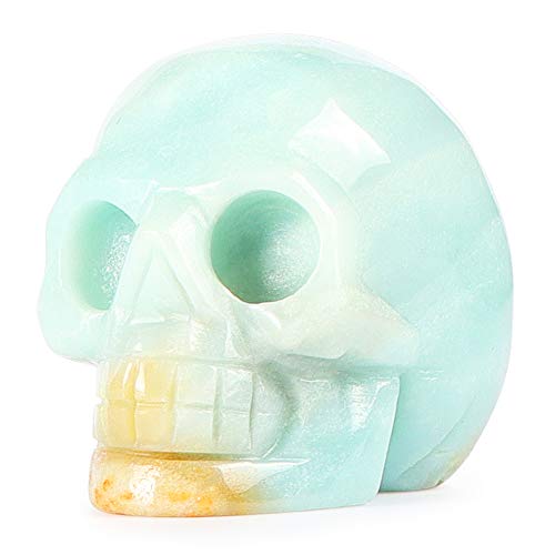 Artistone 2.0" Crystal Skull Statues,Hand Carved Human Skeleton Figurines Head Bone Art Sculpture Reiki Healing Stone Statue Personality Bar,Home,Office,Art Room Decoration(Amazonite) Amazonite