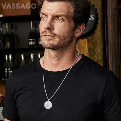VASSAGO Saint Michael Necklace Stainless Steel Archangel St Michael Pendant Necklace Amulet Medal Jewelry for Protection and Prayer silver-box chain
