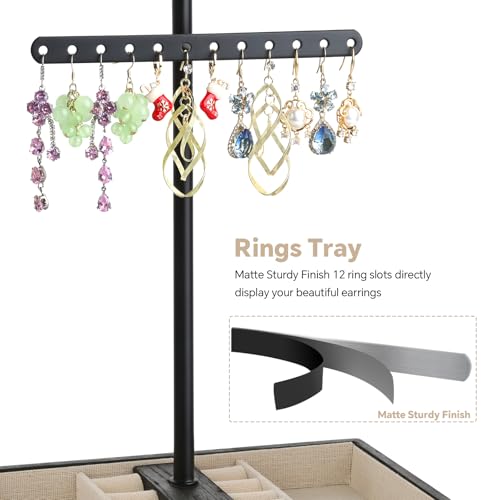 Meangood Jewelry Organizer Stand, 3-Tier Necklace Holder Jewelry Tree with Wooden Storage Drawer Box for Necklace Bracelet Earring Ring,Black Dark Black