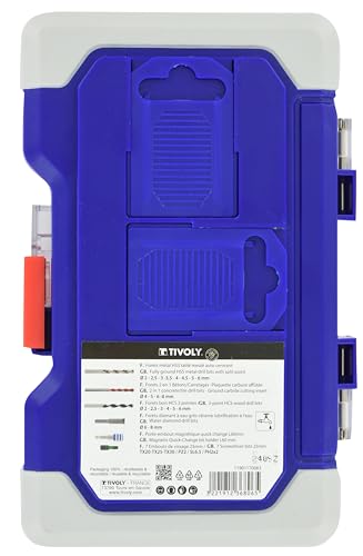 TIVOLY 28-piece metal, concrete and wood drill bit set with quick-change screwdriver bit holder