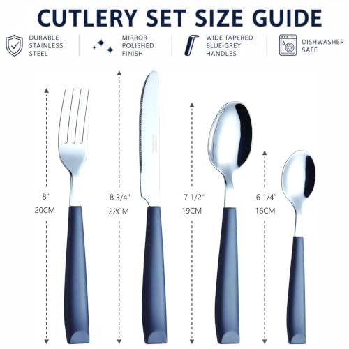 EXZACT 16 pcs Flatware Set Stainless Steel Wide Handles Serves 4 Gray Grey X 16