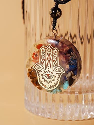 MINACHI Orgone Necklace, 7 Chakra Stone Orgonite Pendant for Spiritual Healing and Positive Energy Meditation Hamsa