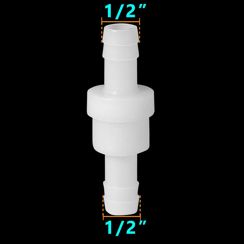 Feelers 1/2" (12MM) One Way Inline Check Valve Non-Return One-Way Air Water Gas Check Valve Ozone Resistance PVDF, Pack of 2 0.5 Inch 2PCS