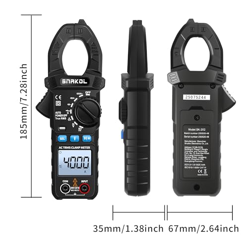 Digital Multimeter Tester 4000 Counts Amp Clamp Meter with 35mm Jaws for AC/DC Voltage and AC Current Meter, Resistance, Diode Capacitance, Continuity, Frequency, Thermocouple, NCV Auto-Ranging 4000 Counts Upgraded
