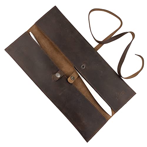Double Knife Roll for Chefs and Cooks, Vertical Case for Knives, Culinary Accessories, Carry-On Bag for Traveling, Full Grain Leather, Handmade, Bourbon Brown