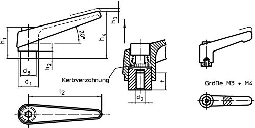 HALDER 24400.0424 Adjustable Clamping Lever, Black, d1=22 mm/d2=M10 d1=22 mm / d2=M10
