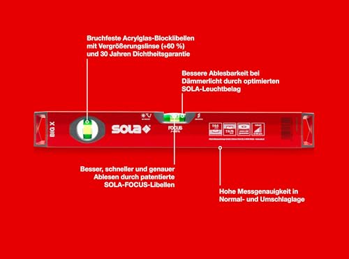 Sola water spirit level, red, BIG X 40 40 cm
