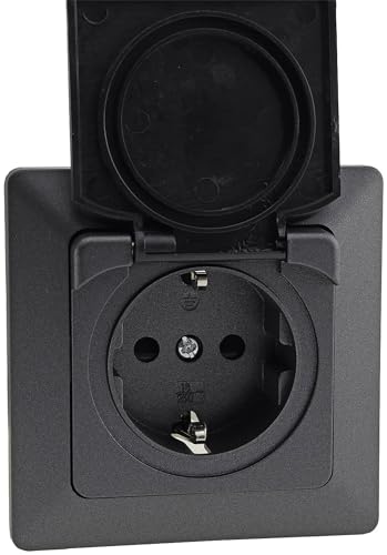 Milos Socket Switch Button Sets I Anthracite | With protective flap, 230 V protective contact, for wet rooms, bathrooms, outdoor areas