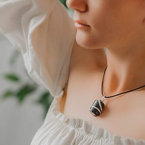 Raw Black Tourmaline Crystal Healing Pendant Necklace –Protection Negative Energy Cleanser Natural Stress Aid Soothe Mind Emotions - Authentic Wrapped Tumble Stone Chakra Healing Charm