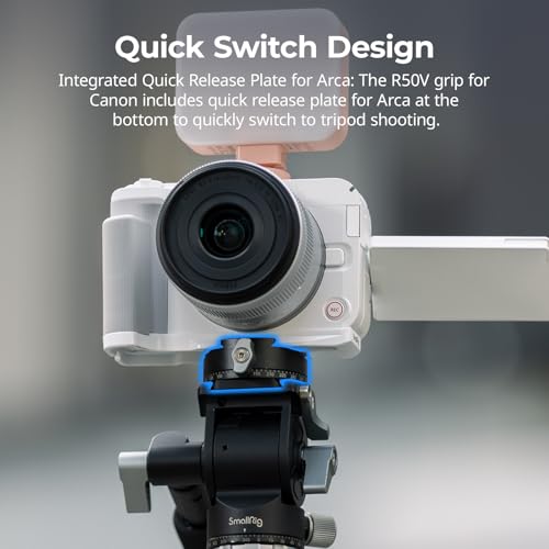 SMALLRIG R50 V Handgrip L-Shape Grip for Canon R50V with Quick Release Plate for Arca, Lightweight Ribbed Side Handle, Cold Shoe Mount, 1/4"-20 threaded holes, Support Vertical Shooting (White) - 5430 White