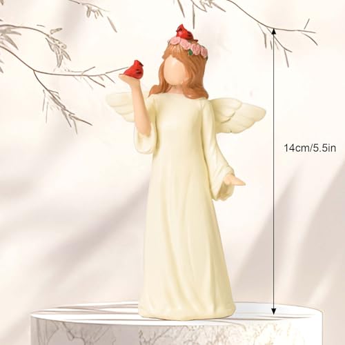 Guardian Angel Statue with Cardinal Bird, 5.5" Hand-Painted Resin Figurine Hand up
