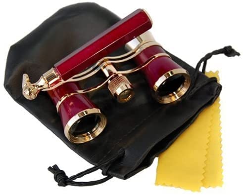HQRP 3 x 25 Opera Glasses Theater Binoculars w/Crystal Clear Optic (CCO) & Built-in Extendable Handle, Burgundy with Gold Trim, for Adults Kids Women, in Musical Concert Sport Events, Gift Box