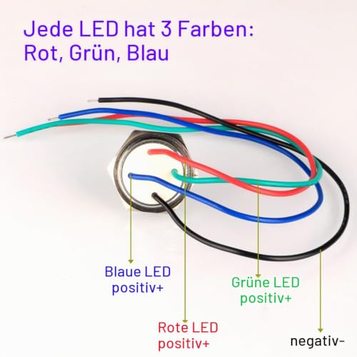 GUUZI 4pcs 12V-24V RGB Triple (Red Green Blue) Metal LED Indicator Light 16 mm Waterproof Signal Lamp with Cable Red/Blue/Green - 16mm
