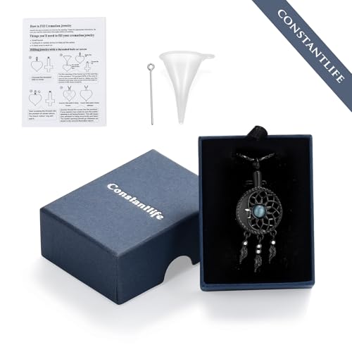 constantlife Dream Catcher Cremation Jewelry for Ashes for Women Men Moon Feather Pendant Urn Necklace Memorial Loved Ones Human Funeral Keepsake Black