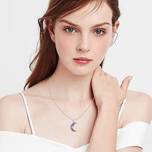 Cremation Moon Urn Necklace 925 Sterling Silver Memorial Jewelry for Ashes