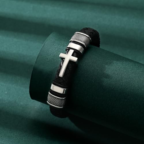 Urn Bracelet for Ashes With Leather Cremation Knot Cross Bracelet Stainless Steel Keepsake Cuff Bangle for Men Gifts With Funnel Kit & Bag Silver-20cm