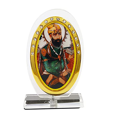 BISMAADH Car Dashboard Oval Shape Acrylic Showpiece Figurine Religious Idol Statue for Office & Home Décor (Guru Tegbahadur Ji) Guru Teghbahadur Ji