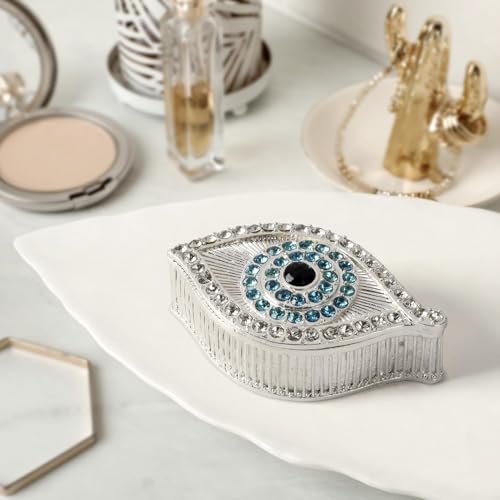 Evil Eye Jewelry Box - Handmade Gold Keepsake Box with Magnetic Closure & Crystals - Decorative Storage for Bracelets, Necklaces, Boho Home Decor Silver box - New