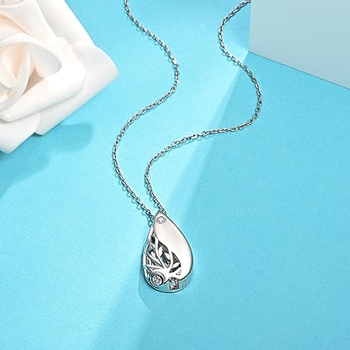 Sterling Silver Tree of Life Teardrop Urn Necklace for Human Ashes Memorial Keepsake Cremation Jewerly for Ashes for Women