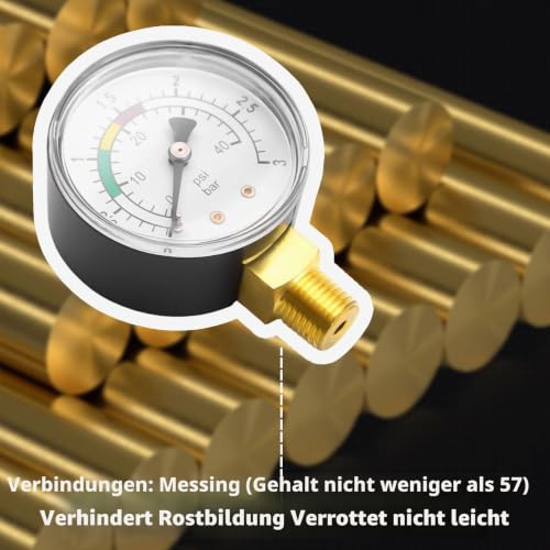 Black Pressure Gauge 1/4 Inch Pool Compressed Air 0-3 Bar/40 PSI Water Pressure Knife for Gas and Water