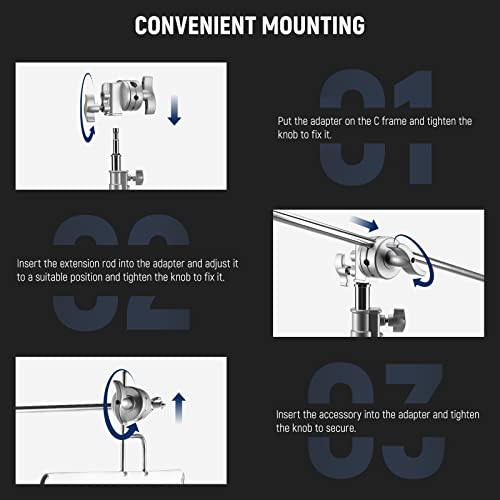 NEEWER Multi Functional Heavy Duty 2.5-inch Grip Head Swivel Head Holder Mounting Adapter for Light Stand, Extension Boom Arm and Other Photographic Equipment with 1/2,1/4,3/8,5/8-inch Mount (Silver) ST-C-NAAP(Silver）