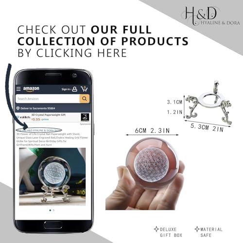 3D Laser Engraved Flower of Life Crystal Ball with Stand Chakra Decor 60mm Flower of Life