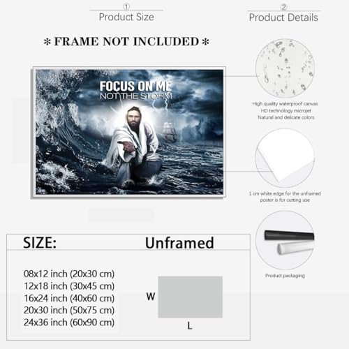Christian Wall Art Focus On Me Not The Storm Jesus Hand Canvas Print God poster for Church Bedroom Modern Home Decor 16x24inch Unframed style-3 16"L x 24"W Unframed