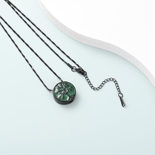 Imrsanl Tree of Life Round Pendant Urn Necklace for Ashes Black
