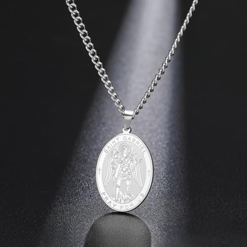 TEAMER Saint Gabriel Necklace Guardian Blessing Hope and Protection St. Gabriel Archangel Medal Necklace Amulet Religious Jewelry For Women Silver