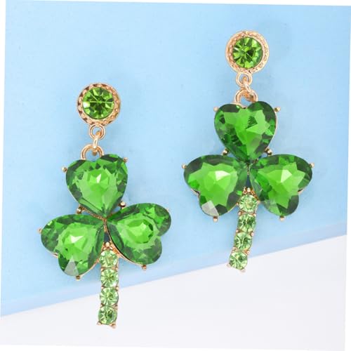 1 Pair Earrings Foam Faucets Irish Earrings Double Eggs Shamrock Leaf St Patricks Day Clip on Rhinestone Statement Alloy Green