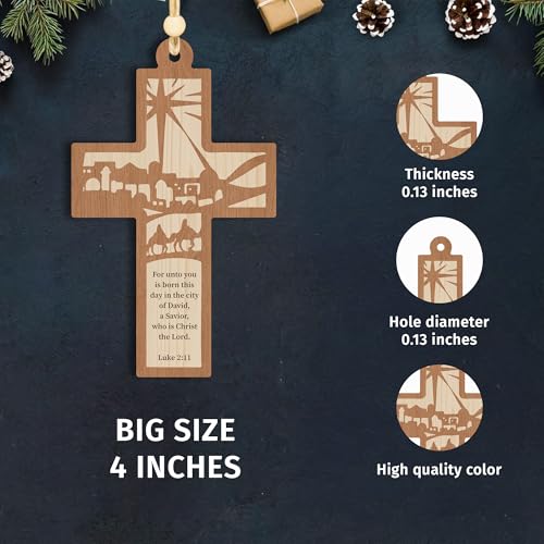 Wooden Nativity Cross Ornament, Christian Car Hanging Cross Décor, Bible Verse Luke 2:11, Religious Easter Ornament, Catholic Gift, Jesus Nativity Keepsake 2026 Nativity Cross 3