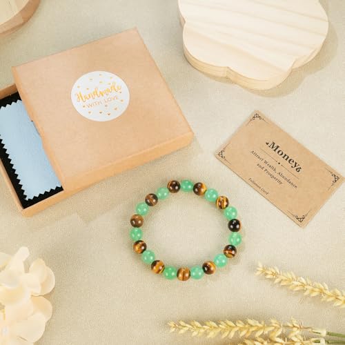PEALICIOU Money Bracelets for Women Jade and Tiger Eye Protection Bracelet Green Money Bracelet