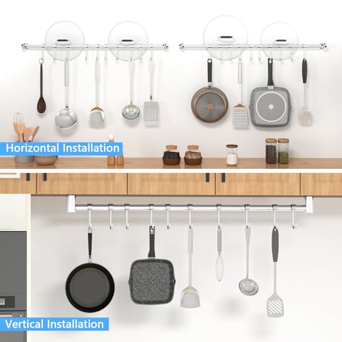 Audmore Kitchen Utensil Rack 2 PCS, 20.9” Pot & Pan Hanging Rack Wall Mount 20.9in/2 Pack
