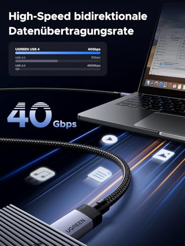 UGREEN 40 Gbps USB-C Cable with 240 W Fast Charging, 4K Video Transmission | Compatible with iPhone 17/16, MacBook, iPad, Galaxy S26, Steam Deck, monitors, docking stations and USB-C devices. (40 Gbps 1m) 1 m