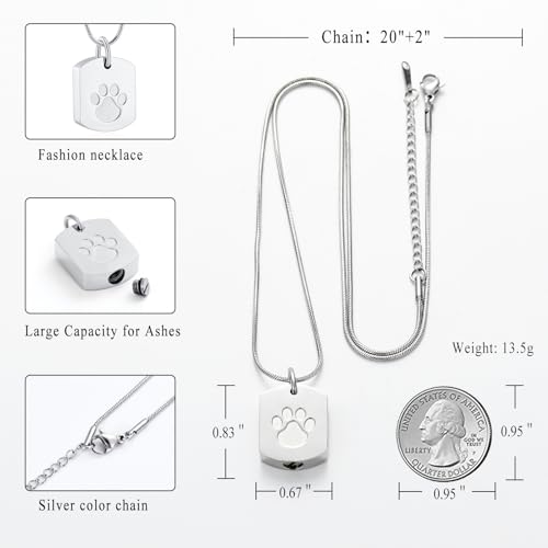 Personalized Ash Necklace for Pet - Custom Photo Text Flag Ashes Necklace Double-Sided Dogs Cats Urn Pendant for Ashes Cremation Memorial Keepsake Gift Silver