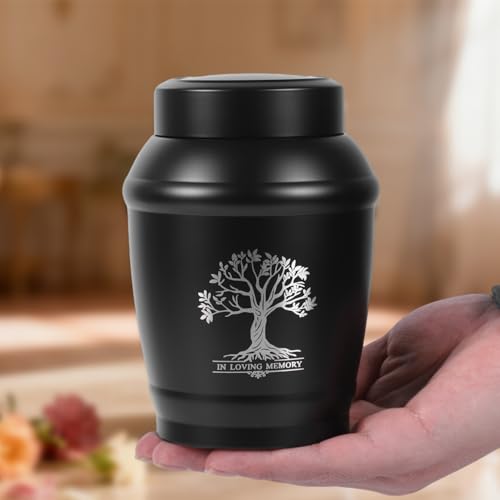 Tree of Life Medium Urns for Human Ashes, Medium Sized Urns for Ashes Adult Male Female, Small Urns for Ashes (Black, Medium) M Black
