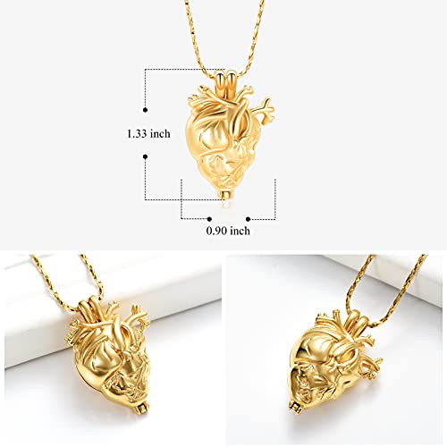 Anatomical Heart Urn Necklaces for Ashes Cremation Jewelry for Ashes Holder gold