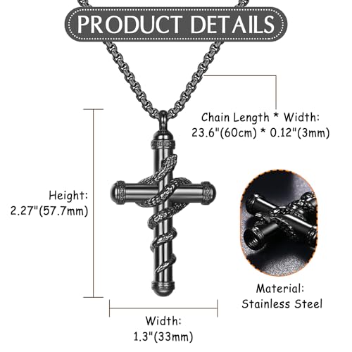 OIDEA Snake Cross Urn Necklaces for Ashes: Men Women Openable Stash Necklace with Spoon Ashes Necklace Memorial Keepsake Cremation Jewelry for Human Ashes 1. black