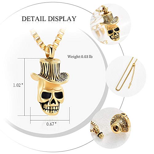 Skull Urn Necklace for Ashes for Human Pet Stainless Steel Pendant Gold