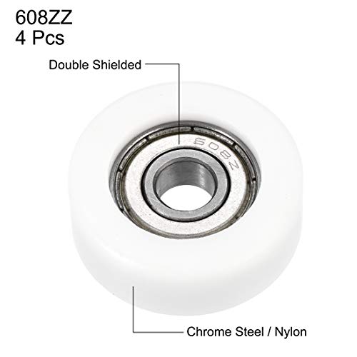 sourcing map 608ZZ Ball Bearing Guide Pulley Roller Round Wheel 8x32x12mm Double Metal Shielded (GCr15) Chrome Steel Bearings 4pcs