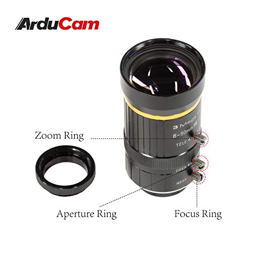 Arducam 8-50mm C-Mount Zoom Lens for IMX477 Raspberry Pi HQ Camera, with C-CS Adapter, Industrial Telescope Lens 2.8-12mm Focal Length