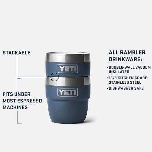 YETI Rambler 4 oz Stackable Cup, Stainless Steel, Vacuum Insulated Espresso/Coffee Cup, 2 Pack Navy