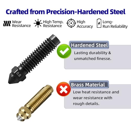 IdeaFormer 5 x 0.8 mm Hardened Steel Nozzle for Elegoo Centauri Carbon, Hardened Steel Nozzle with 2 x Silicone Nozzle Brush Centauri Carbon Nozzles